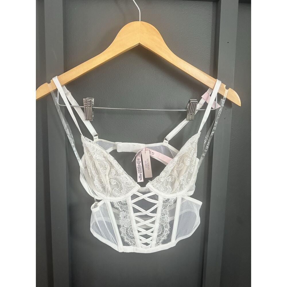 Victoria's Secret Dream Angels Bra Top Demi Corset Floral Strappy White NWT S